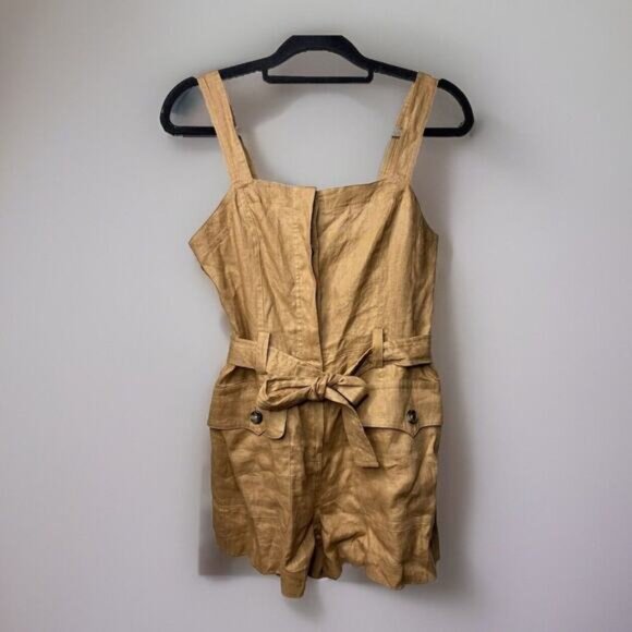 A.L.C. Pants - A.L.C. ALC Gilmour Jumpsuit Romper Cafe Brown Linen Tie Waist Utility Women's 4